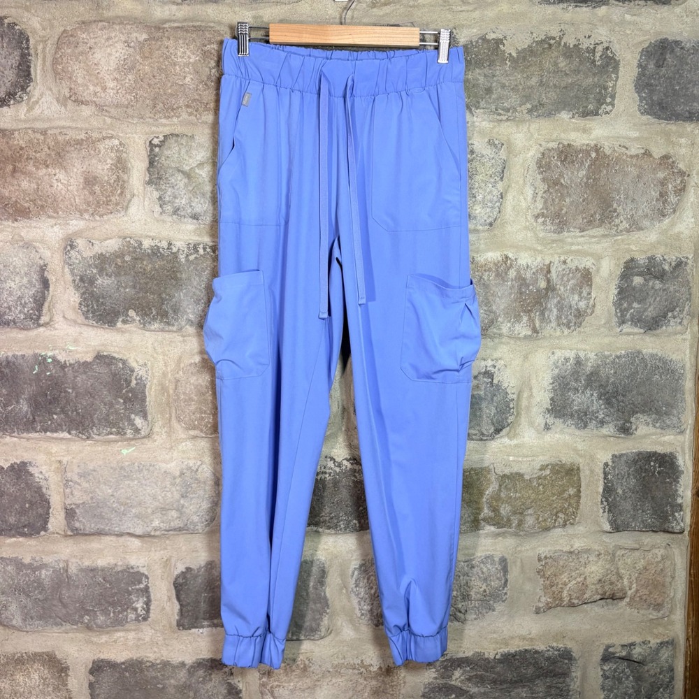 Hanes Women Ceil Blue Scrub Jogger Pants Cargo Pockets Size Medium AU015